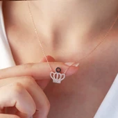 Kral Tacı Zirkon Taşlı Gold Kaplama Gümüş Kolye thumbnail 4