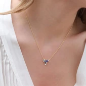 Totem Kuşu Lacivert Mine İşli Gold Kaplama Gümüş Kolye thumbnail 2