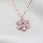 Çiçek Modeli Zirkon Taşlı Rose Gold Kaplama Gümüş Kolye thumbnail 2
