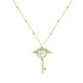 Kalp Kanatlı Kilit Gold Kaplama Gümüş Kolye thumbnail 2