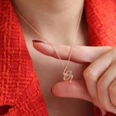 Yılan Modeli Zirkon Taşlı Rose Gold Kaplama Gümüş Kolye thumbnail 3