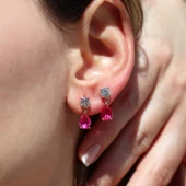 Pembe Zirkon Taşlı Damla Rose Gold Kaplama Gümüş Küpe thumbnail 1