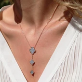 Zirkon Nano Taşlı Alhambra Yonca Rose Gold Kaplama Gümüş Kolye thumbnail 1