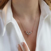 Mikail Meleği Renkli Zirkon Taşlı Rose Gold Kaplama Gümüş Kolye thumbnail 2