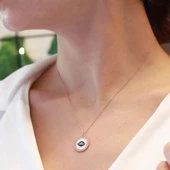 Göz Model Zirkon Taş Çerçeveli Rose Gold Kaplama Gümüş Kolye thumbnail 4