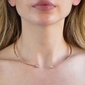 Baget ve Damla Taşlı Rose Gold Kaplama Choker Gümüş Kolye - 2