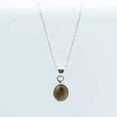 Kaplan Gözü Doğal Taş Gümüş Kolye thumbnail 4