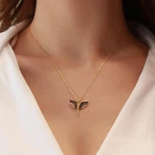 Mikail Meleği Zirkon Taşlı Gold Kaplama Gümüş Kolye thumbnail 1