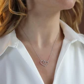 Kalpli Tek Taş Detaylı Gümüş Kolye thumbnail 1