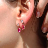 Pembe Zirkon Taşlı Damla Rose Gold Kaplama Gümüş Küpe thumbnail 4