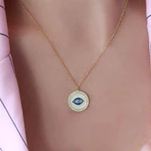 Göz Model Zirkon Taş Çerçeveli Gold Kaplama Gümüş Kolye thumbnail 1