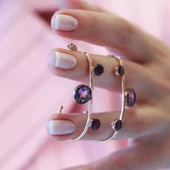 Ametist Taşlı Dal Model Rose Gold Kaplama Gümüş Küpe thumbnail 3