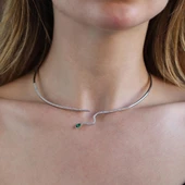 Yeşil Zirkon Taşlı Serpent Choker Gümüş Kolye - 4