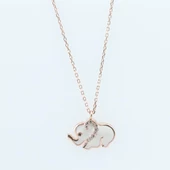 Beyaz Mine İşli Rose Gold Kaplama Bereket Fili Gümüş Kolye thumbnail 4