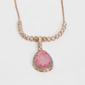 Pembe Kuvars Taşlı Asansör Zincirli Rose Gold Kaplama Gümüş Kolye thumbnail 3