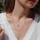 Göz Modeli 2 Zincirli Gold Kaplama Trend Gümüş Kolye thumbnail 1