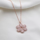 Çiçek Modeli Zirkon Taşlı Rose Gold Kaplama Gümüş Kolye thumbnail 5