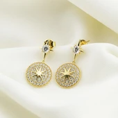 Zirkon Taşlı Gold Kaplama Kutup Yıldızı Gümüş Küpe thumbnail 2