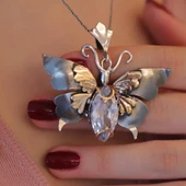925 Ayar Gümüş Tasarım Hareketli Kelebek Kolye thumbnail 2
