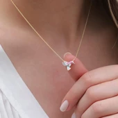 Totem Kuşu Renkli Mine İşli Gold Kaplama Gümüş Kolye thumbnail 3