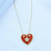 Kırmızı Mine İşli Yıldız Charmlı Gold Kaplama Gümüş Kolye thumbnail 4