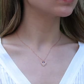 Zirkon Taşlı Göz Modeli Rose Gold Kaplama Gümüş Kolye thumbnail 1