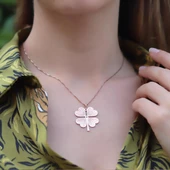 Rose Gold Kaplama Yonca Gümüş Kolye thumbnail 3