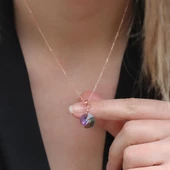 Yuvarlak Mistik Topaz Taşlı Rose Gold Kaplama Gümüş Kolye thumbnail 1
