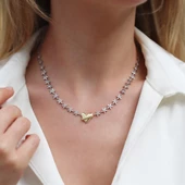 Kalp Yıldızlı Trend Çift Renkli Gümüş Kolye thumbnail 1