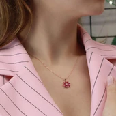 Fuşya Mini Kamelya Çiçeği Rose Gold Kaplama Gümüş Kolye thumbnail 1