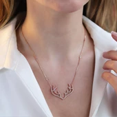 Geyik Model Rose Gold Kaplama Gümüş Kolye thumbnail 2