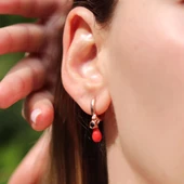 Doğal Mercan Taşlı Rose Gold Kaplama Gümüş Küpe thumbnail 2