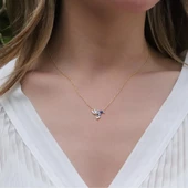 Totem Kuşu Lacivert Mine İşli Gold Kaplama Gümüş Kolye thumbnail 1