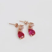 Pembe Zirkon Taşlı Damla Rose Gold Kaplama Gümüş Küpe thumbnail 2