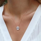 Zirkon Taşlı Mine İşli Göz Modeli Rose Gold Kaplama Gümüş Kolye thumbnail 1