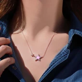 Pembe Yıldız Zirkon Taşlı Rose Gold Kaplama Mine İşli Gümüş Kolye thumbnail 1