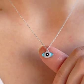 Mine İşli Mini Göz Figürlü Gümüş Kolye thumbnail 3