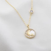 Sedef Taşlı Ay Yıldız Figürlü Gold Kaplama Gümüş Kolye thumbnail 2