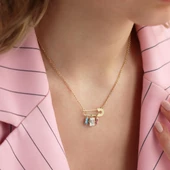 Swarovski Taşlı Çengelli İğne Modeli Gold Kaplama Gümüş Kolye thumbnail 2