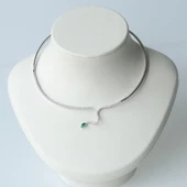 Yeşil Zirkon Taşlı Serpent Choker Gümüş Kolye - 3