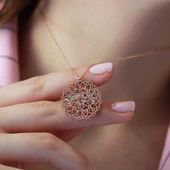 Yaşam Çiçeği Renkli Zirkon Taşlı Rose Gold Kaplama Gümüş Kolye thumbnail 3