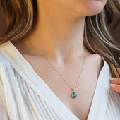 Labradorit Doğal  Taş Gold Kaplama Gümüş Kolye thumbnail 1