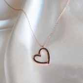 Kalp Siyah Zirkon Taşlı Rose Gold Kaplama Gümüş Kolye thumbnail 1