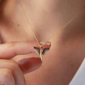 Mikail Meleği Zirkon Taşlı Gold Kaplama Gümüş Kolye thumbnail 3