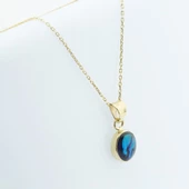 Labradorit Doğal  Taş Gold Kaplama Gümüş Kolye thumbnail 2