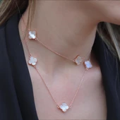 İkonik Alhambra Sedef Taşlı Rose Gold Kaplama Gümüş Kolye thumbnail 5