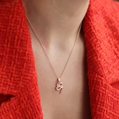 Yılan Modeli Zirkon Taşlı Rose Gold Kaplama Gümüş Kolye thumbnail 1
