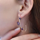 Ametist Taşlı Dal Model Rose Gold Kaplama Gümüş Küpe thumbnail 4