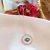 Göz Model Zirkon Taş Çerçeveli Rose Gold Kaplama Gümüş Kolye thumbnail 2