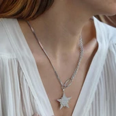 Zirkon Taşlı Gurmet Zincirli Tasarım Yıldız Gümüş Kolye thumbnail 3